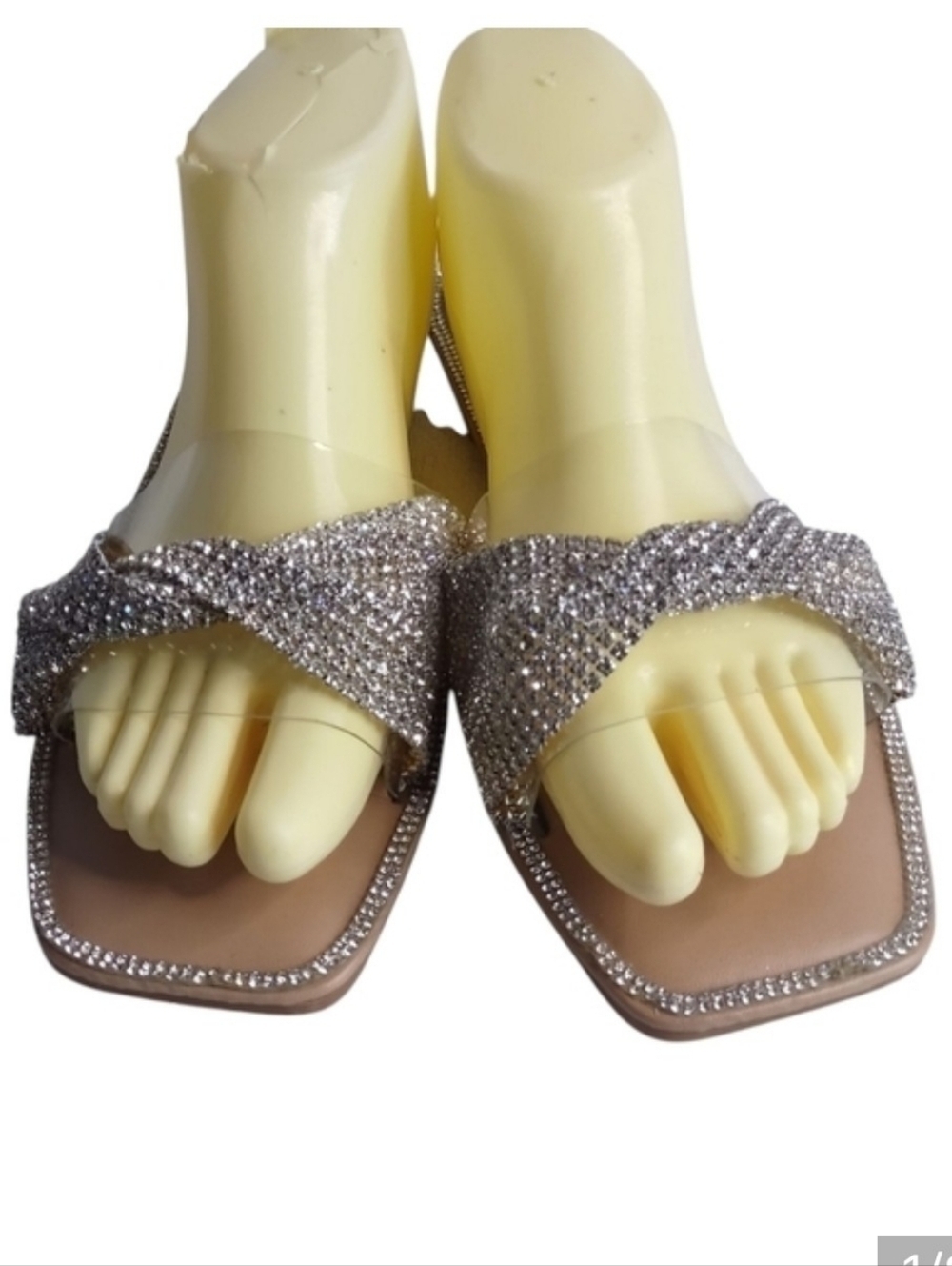 Qupid Women's Flat Slide Sandals Open Toe Rhinestone Embellished Silver Sz 9 New